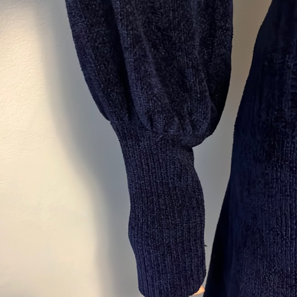 Free People NAVY Blue Velvety Turtle Cowl Neck Open Back Knit MIDI Dress Large - Picture 5 of 11